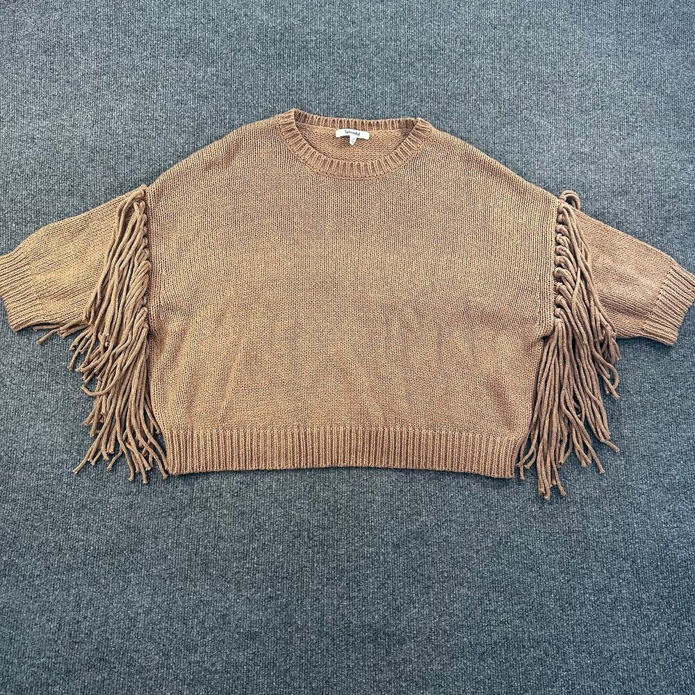 Splendid Women's Savina Sweater Cropped Boho Western Fringe Knit Boxy Top M